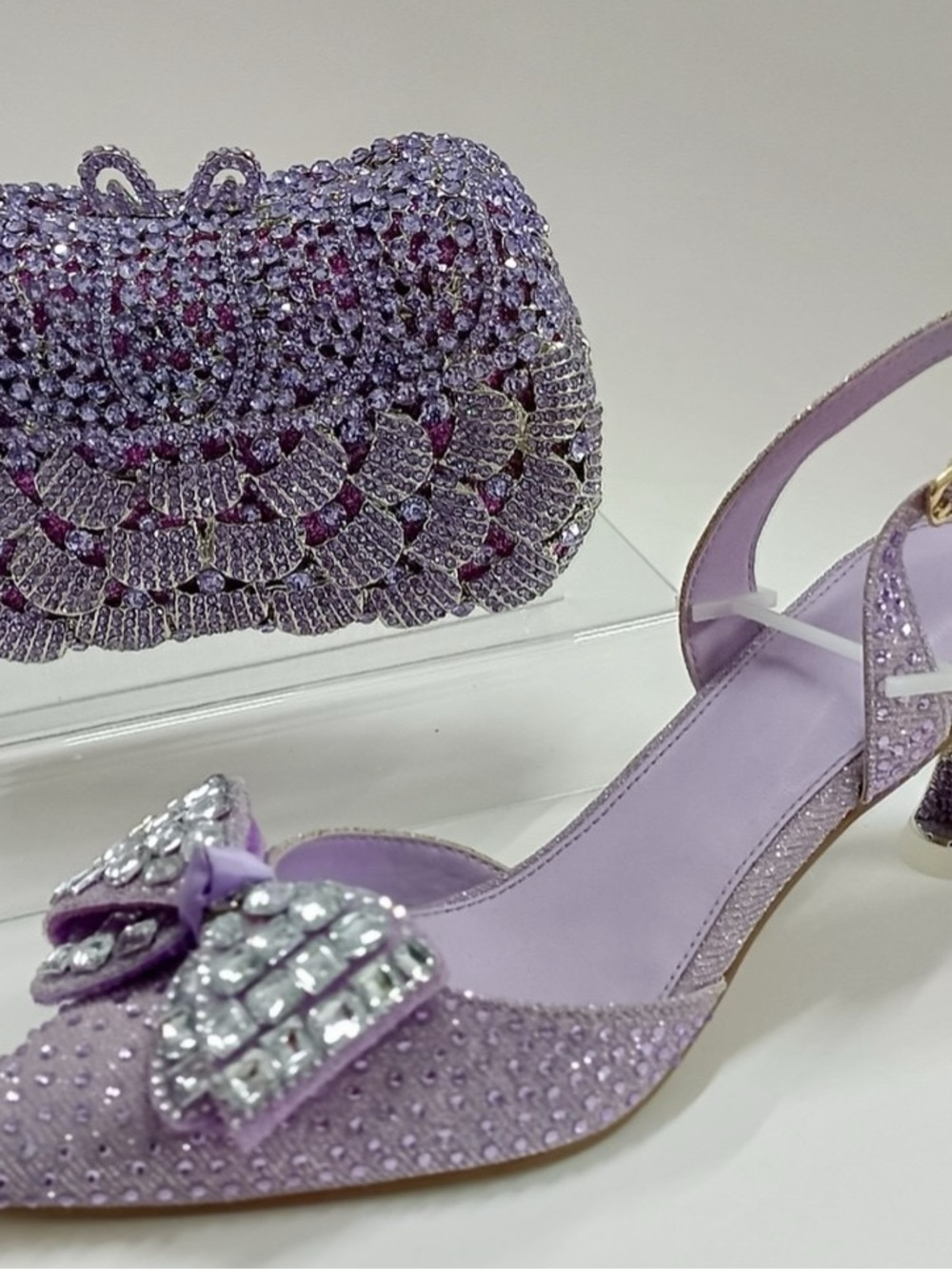 Lavender Crystal-Embellished Slingback Heels